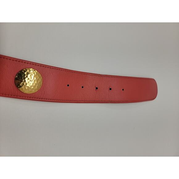 CARLISLE Vintage Leather XL Red Belt W/Hammered Gold Tone Disks Statement Buckle main image 5
